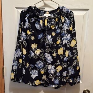 Charter Club Floral Blouse - Black, Blue, Yellow